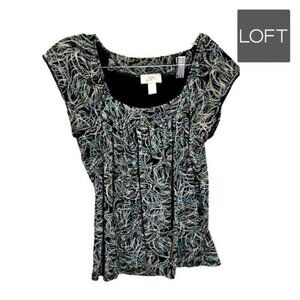 LOFT Women's Cap Sleeve Blouse‎ Pleat Neck Top
